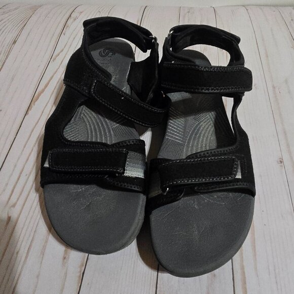 Cloudsteppers By Clarks Comfort Sandals Size 9 Black with Multi greys accents - Picture 1 of 11